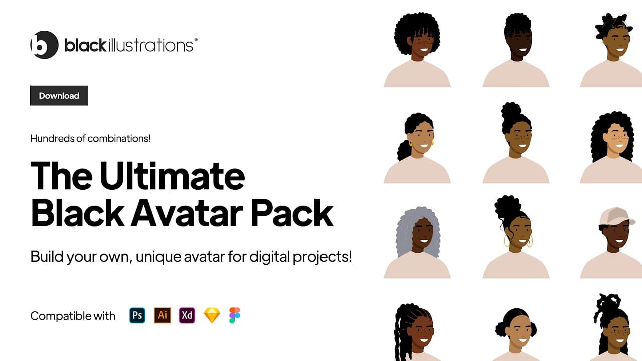 Black Avatar Illustration Pack | Black Illustrations