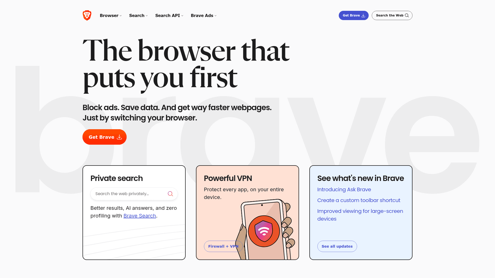 Brave homepage