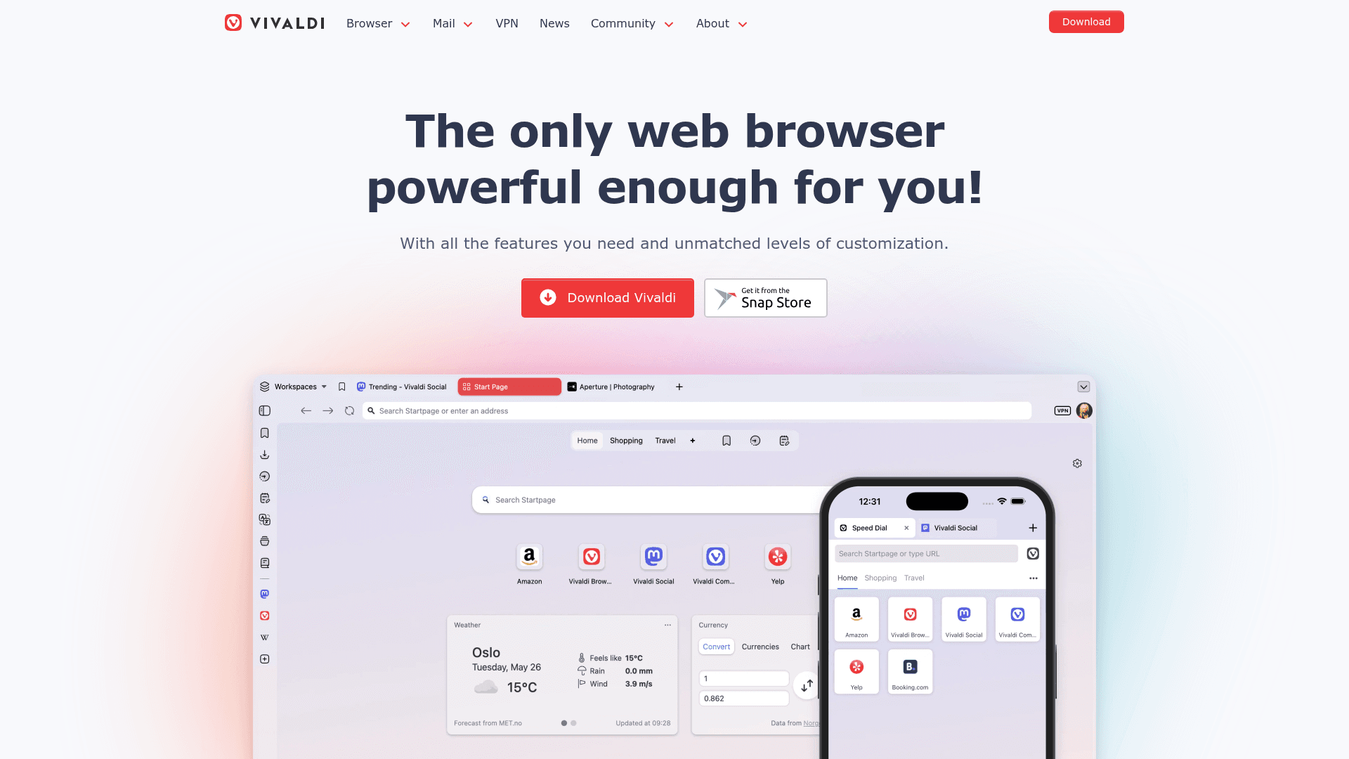 Vivaldi homepage