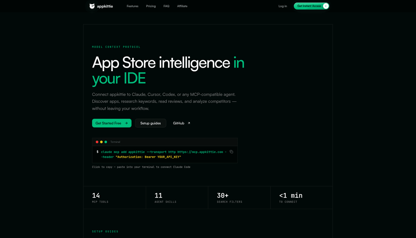 AppKittie page: App Store intelligence in your IDE