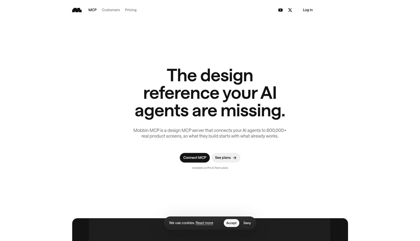 Mobbin MCP landing page: The design reference your AI agents are missing