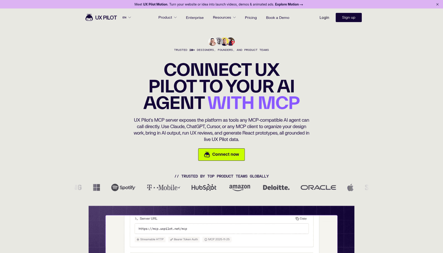 UX Pilot page titled Connect UX Pilot to your AI agent with MCP