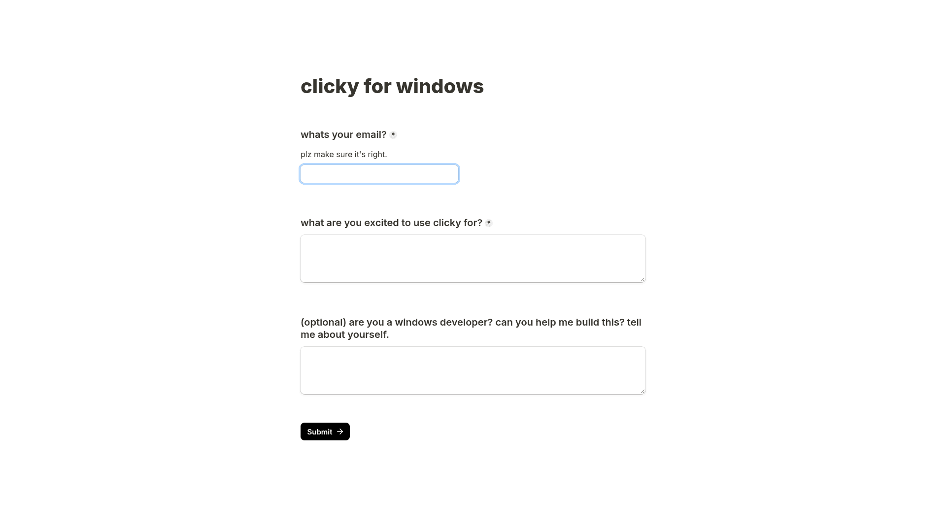 heyclicky Windows waitlist form
