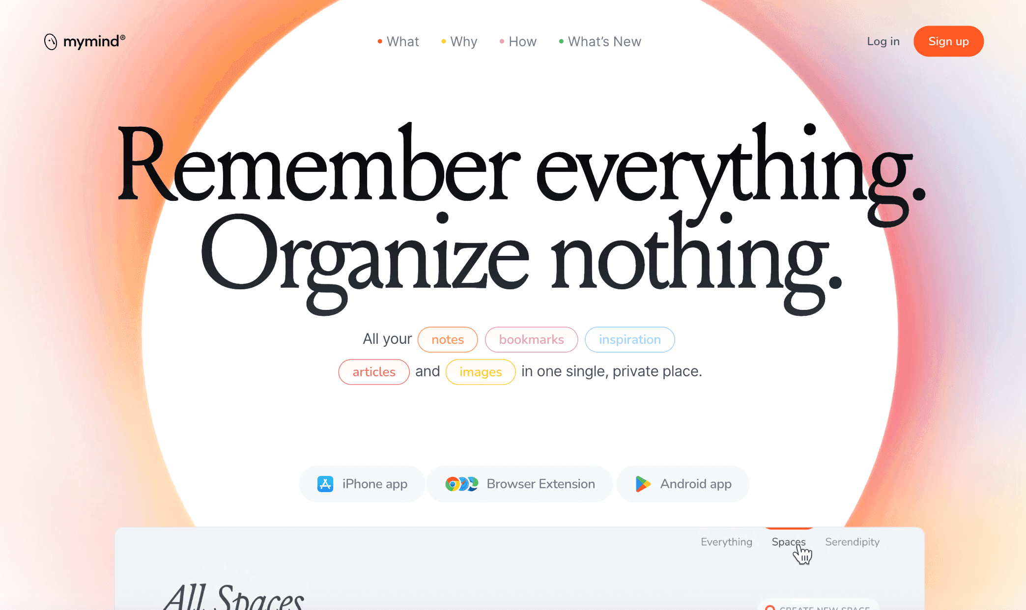 mymind landing page