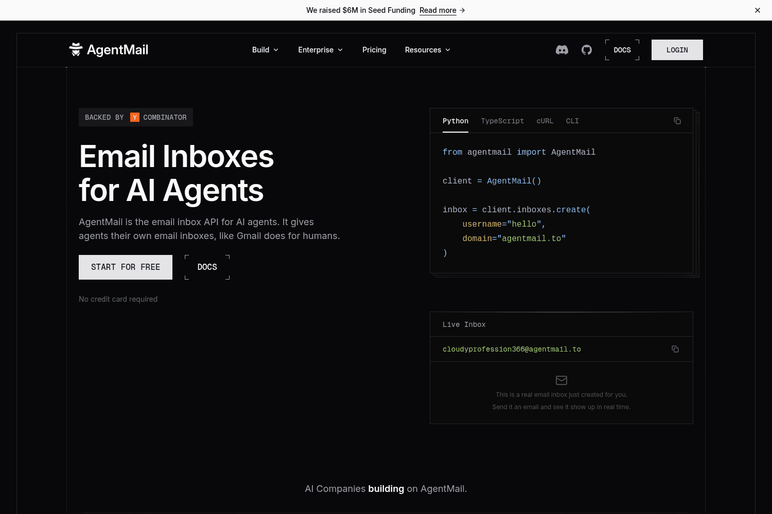 AgentMail | Email Inbox API for AI Agents